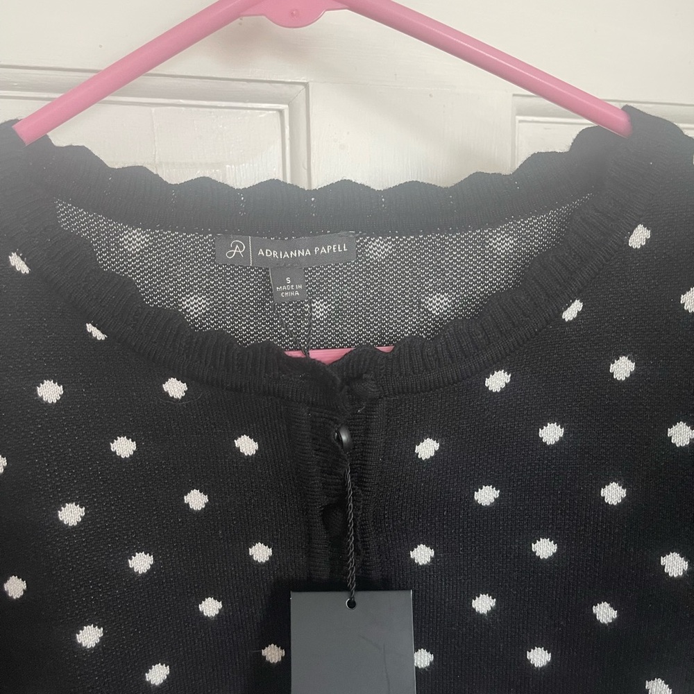 Adrianna Papell Black Cardigan with White Dots